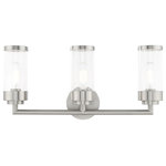 Livex Lighting - Livex Lighting Brushed Nickel 3-Light Bath Vanity - The three light bath vanity from the Hillcrest collection features a simple elegant brushed nickel frame paired with clear glass shades. Each shade is accented with a banded brushed nickel ring to carry through the theme of finely crafted metal fittings.�