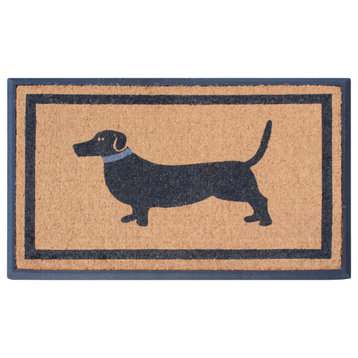 Rubber & Coir Heavy Duty Non-slip Tapered Edge Doormat 30"X48", Dog With Grey Co