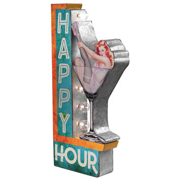 Happy Hour Vintage LED Marquee Sign, 25 x 13