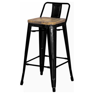 Ethan Low Back Counter Stool Wood Seat, Black (Set Of 4)