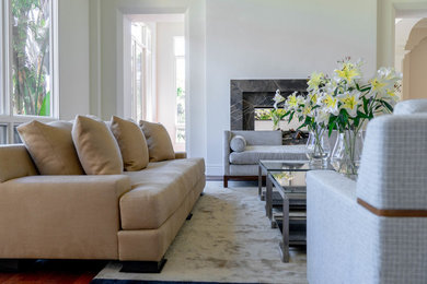 Example of a transitional living room design in San Diego
