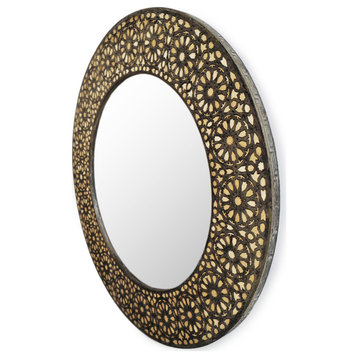 Moorish Round Wood Inlay Mirror 24"