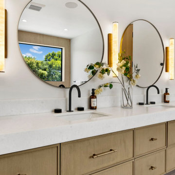 Double vanity with white oak cabinetry, Studio City