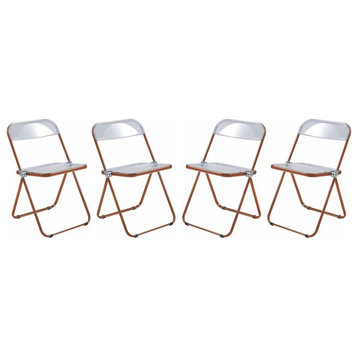 LeisureMod Lawrence Acrylic Folding Chair With Orange Metal Frame, Set of 4...