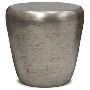 Maklaine Industrial 20 " Metal Accent Side Table in Antique Silver
