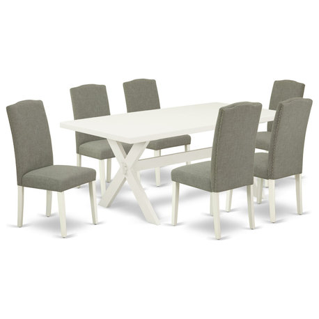 X027En206-7, 7-Piece Set, 6 Chairs and Table Solid Wood Frame