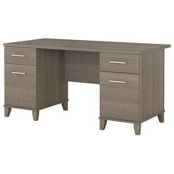 Modern Office Desk with Drawers, Ash Gray