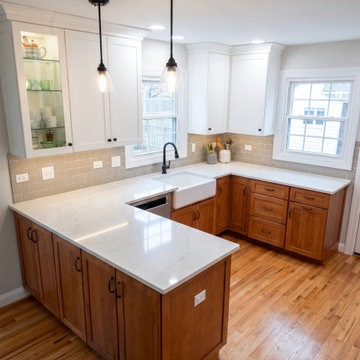 Kitchen Remodel: Two-Tone Shaker Cabinets, Farmhouse Sink & Quartz Countertops