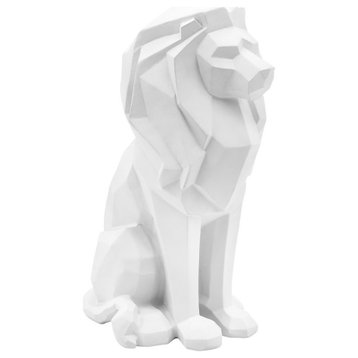 Resin 11" Sitting Lion, White