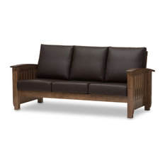 50 Most Por Craftsman Sofas Couches For 2018 Houzz Whole Interior Walnut Brown Wood And Dark Faux Leather 3 Seater Sofa