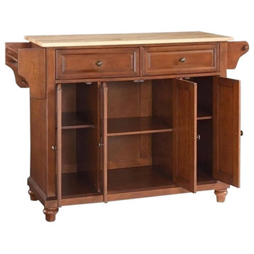 Pemberly Row Modern Natural Wood Top Kitchen Island in Cherry