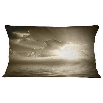 Sepia Toned Cloudy Sunrise Landscape Printed Throw Pillow, 12"x20"
