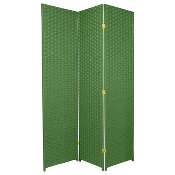 6' Tall Woven Fiber Room Divider, 3 Panel, Light Green