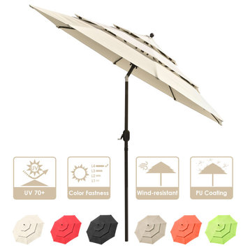 Yescom 10 Ft 3 Tier Patio Umbrella with Protective Cover Crank Push to Tilt