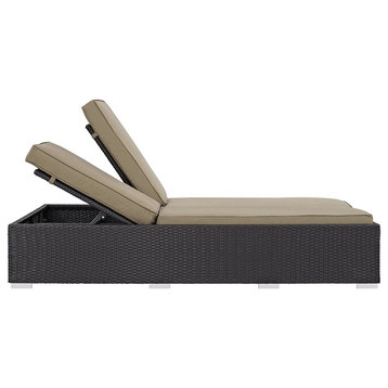 Contemporary Outdoor Chaise Lounge, Double Design With Adjustable Back, Gray