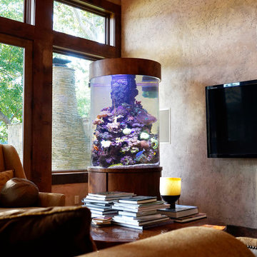 Saltwater Coral Reef in Cylinder Aquarium