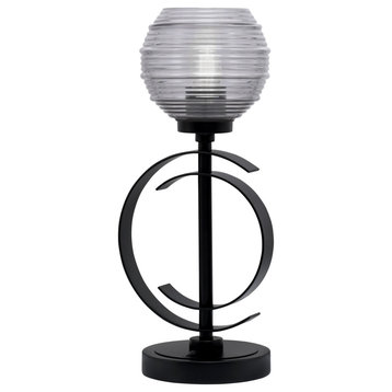 1-Light Table Lamp, Matte Black Finish, 6" Smoke Ribbed Glass