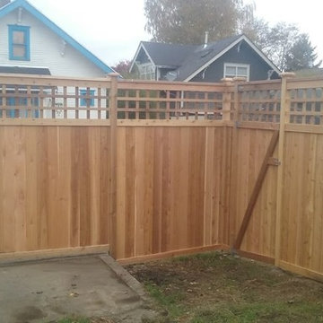 Cedar Fence with Custom Trellis, Vehicle Gates, Walk Through Gates