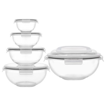 5 Glass Mixing Bowls With Lids Black