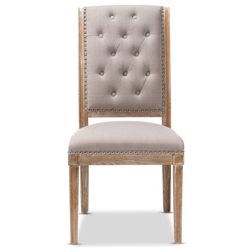 Charmant French Provincial Beige Weathered Oak Wood Dining Chair