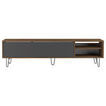 Symbiosis - Aero TV Stand, Walnut, Gray - The Aero TV stand is a part of the Aero family of products.  This collection's defining feature are the vintage-styled metal wire legs that have been lacquered a charcoal gray color.  This generously-sized contemporary TV stand has one large drop-down door and two cubbyholes for your media equipment.  The back of the unit has a gap for cables to pass through.