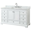 Deborah 60" White Single Vanity, Carrara Marble Top, Square Sink, No Mirror