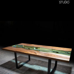 Live Edge Dining Table Walnut River Glass - Dining Tables