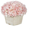 Artificial Baby Pink Hydrangea in White-Washed Wood Cube
