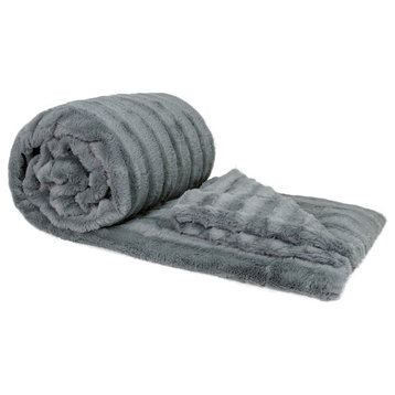 Derby Double Sided Faux Fur Throw Blanket, Charcoal