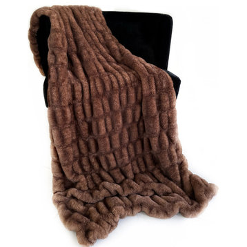 Plutus Brown Plush Pelt Faux Fur Throw Blanket, 96"L x 110"W Queen