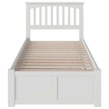 Mission Twin Extra Long Bed With Footboard and Twin Extra Long Trundle, White