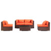 Modern Kauna 5-Piece Outdoor Loveseat/Sofa Set, Orange, Espresso