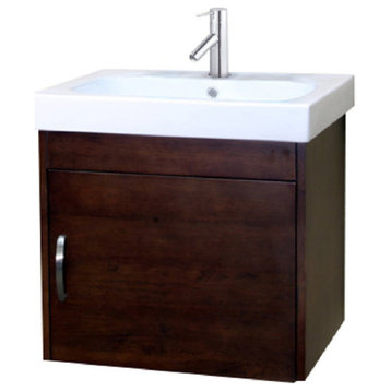 24.4" Single Wall Mount Style Sink Vanity-Wood- Walnut
