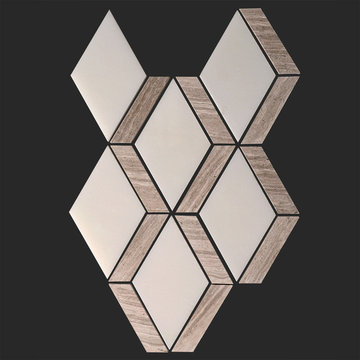 Thassos White Marble and Timber White Mix Diamond Waterjet Tile Mosaic