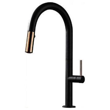 Touch Pull Down Sprayer Kitchen Faucet with Double Function in Black & Rose Gold
