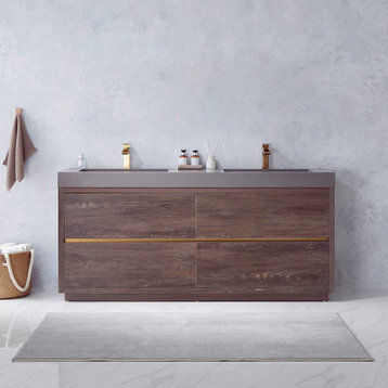 Huesca Bath Vanity in North Carolina Oak, 72" Double Sink, Without Mirror