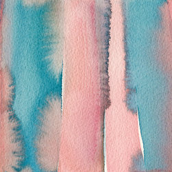Coral and Teal Wide Stripes Abstract Art - Fine Art Prints