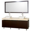 Double Vanity, Espresso, 72", Top: Ivory Marble, Sinks: Pyra White Porcelain