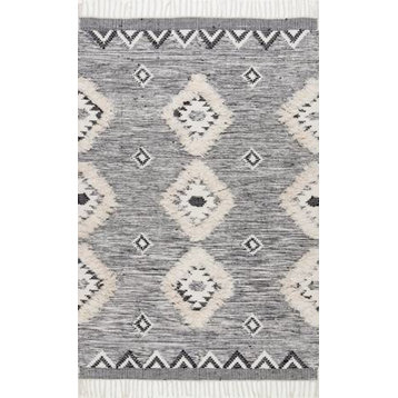nuLOOM Hand Woven Wool Savannah Moroccan Fringe Area Rug, Black, 12'x15'