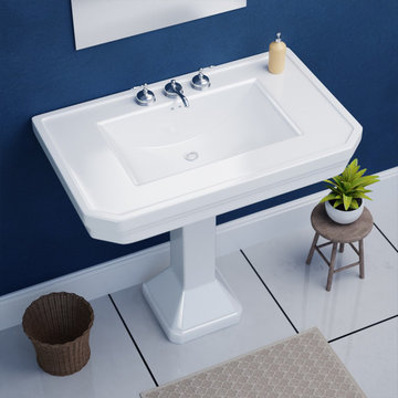 Victorian 32" Large Pedestal Bathroom Sink White Heavy Duty with Faucet Holes