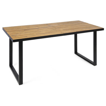 GDF Studio Lane Outdoor 70" Acacia Wood and Iron Dining Table