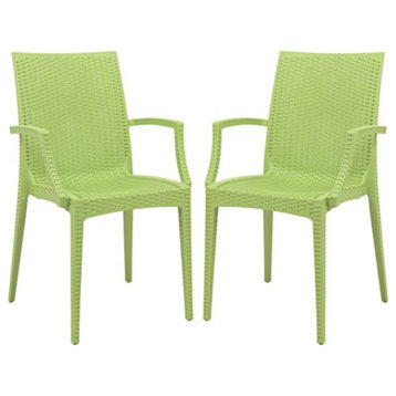 LeisureMod Weave Mace Indoor/Outdoor Chair With Arms, Set of 2