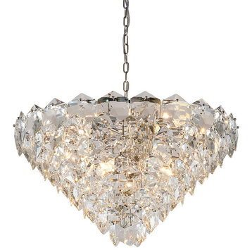 15-Light Chrome Steel Chandelier With Clear Crystals