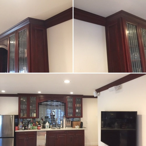 Easy Diy Crown Moulding To Match Stained Wood Cabinets Trim Etc