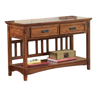 2 Drawer Mission Style Console Table with Open Bottom Shelf, Brown ...