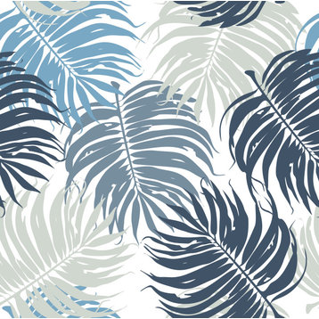 GW12051 Blue and Gray Leaves Peel and Stick Wallpaper Roll 20.5in Wide x 18ft