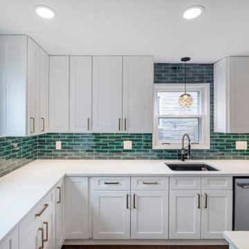 White Kitchen with Green Backsplash / Alexandria, VA