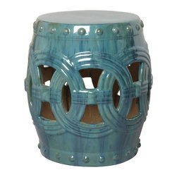 Emissary - Antique Blue Green Linked Fortune Garden Stool - Accent And Garden Stools