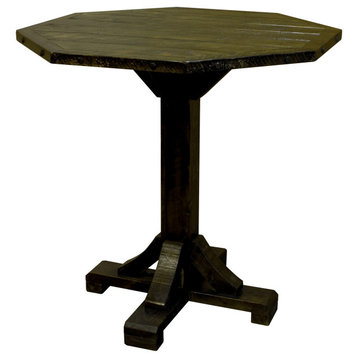 Rustic Barn Wood Style Timber Peg Octagon Pub Table, Weathered Slate, 42 Inch, Bar Height