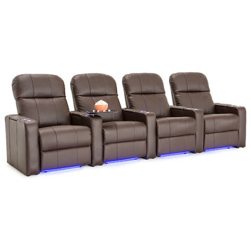 Seatcraft Venetian Bonded Leather Home Theater Seating, Brown, Row of 4